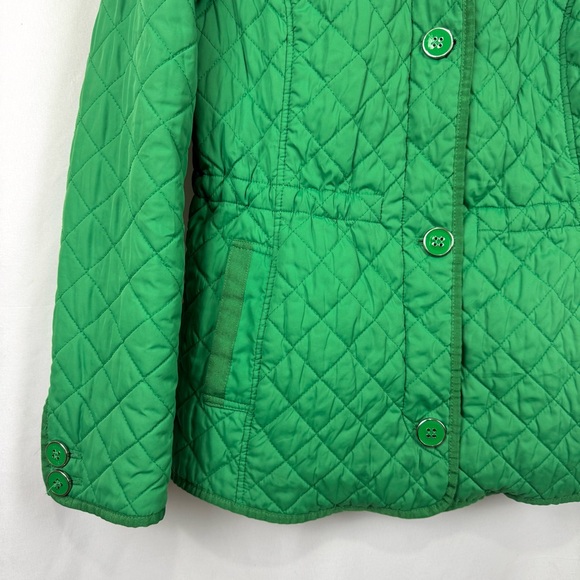 Tommy Hilfiger Women’s L Green Quilted Coat Classic Jacket Waist Tie Full Zip - Picture 2 of 11